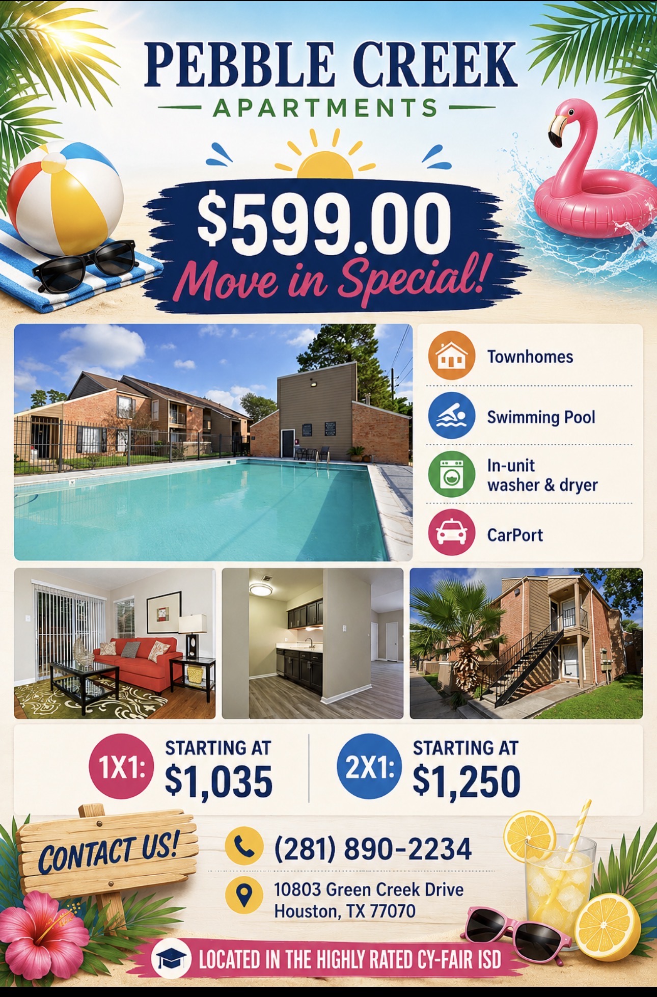 $599.00 Move in Special at Pebble Creek Apartments